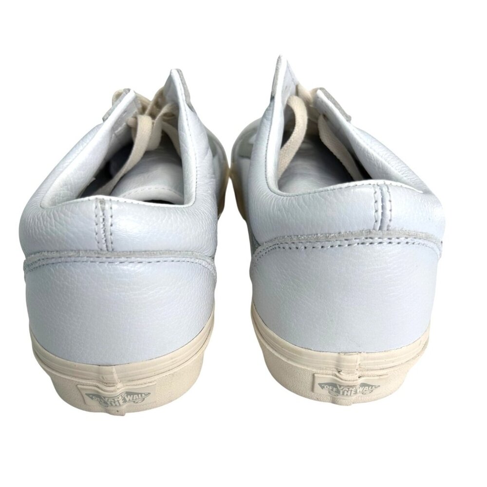 Vans Old Skool Low Top Unisex Sneakers White Gray Leather Women 13 Men 11.5 New - Picture 4 of 9